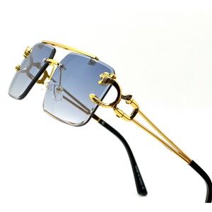 Gold Rimless Square Sunglasses for Men Women Gradient Lens Trendy Fashion Shades